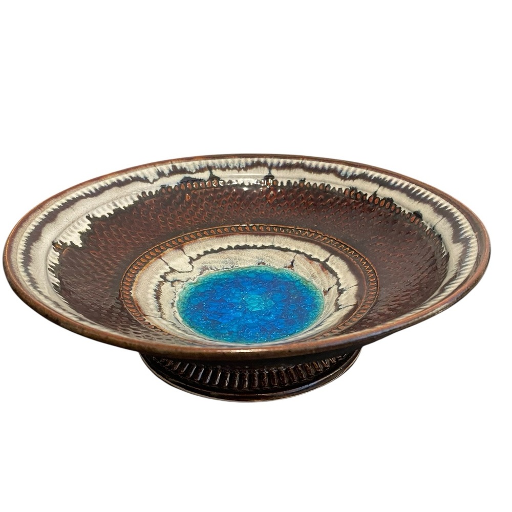 Darlin E. Nothnagel Studio Pottery Bowl Melted Glass Center Signed 2012 Brown